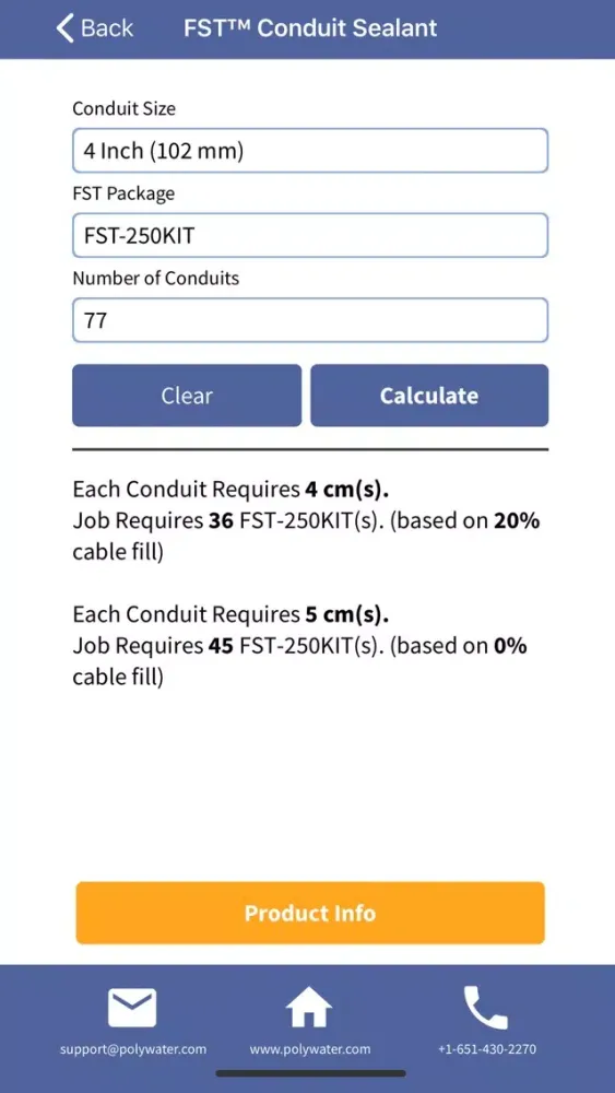 Captures d'écran de Polywater Product Calculators