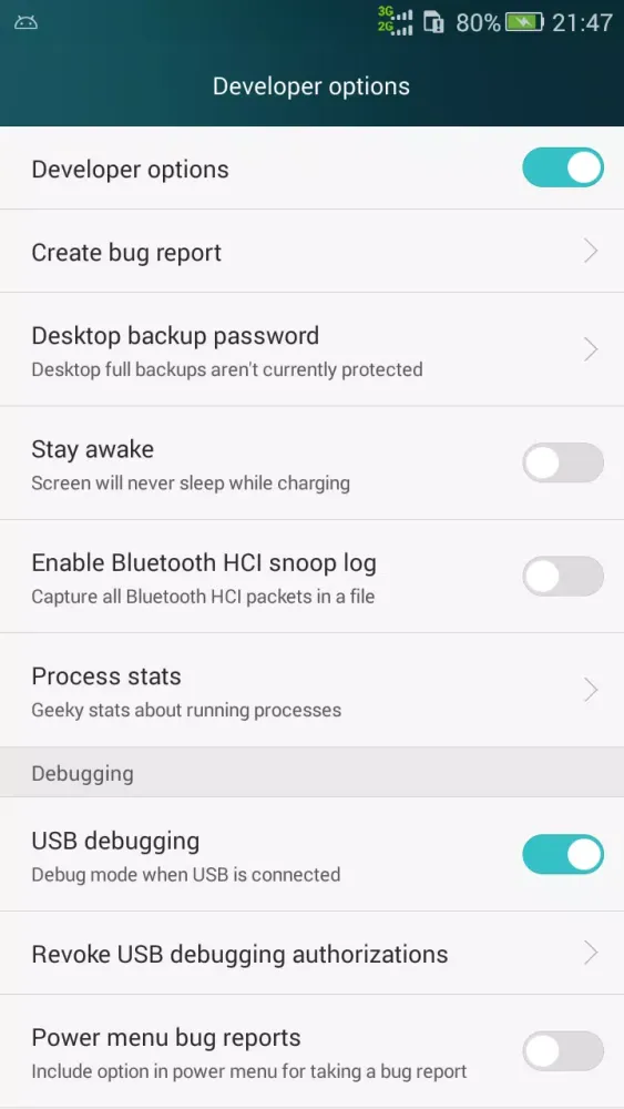 Zrzuty ekranu Development Settings