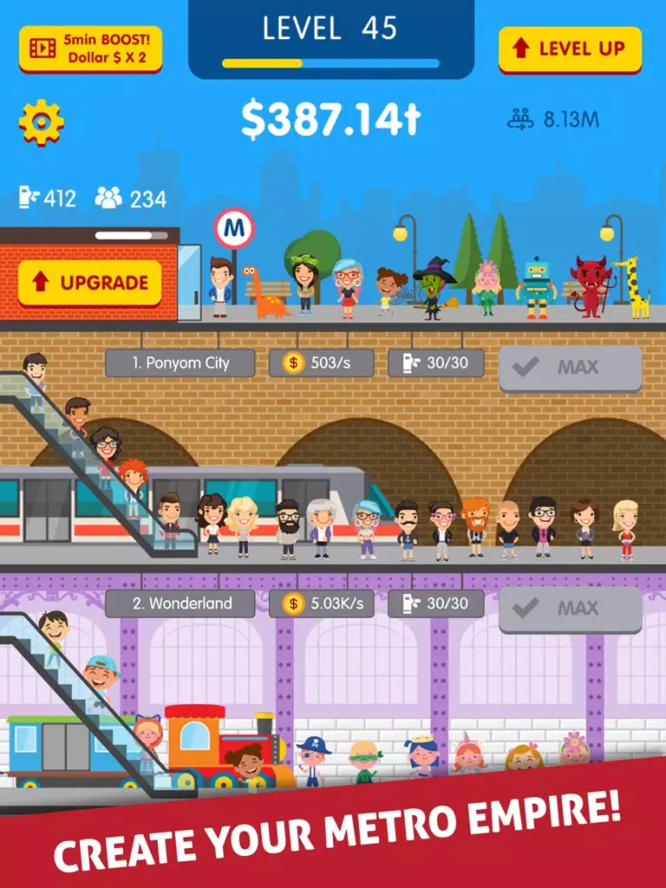 Capturas de tela do Idle Metro iPad 