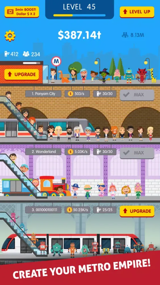 Capturas de tela do Idle Metro