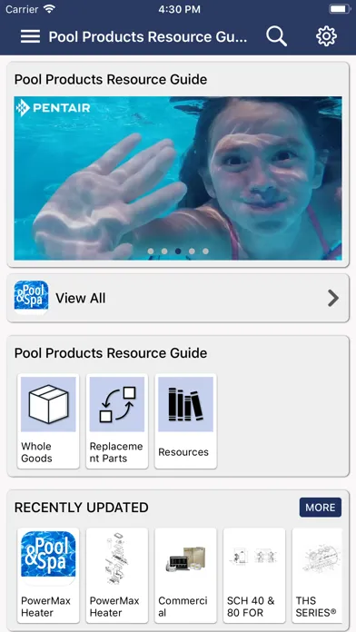 Capturas de tela do Pool Catalog