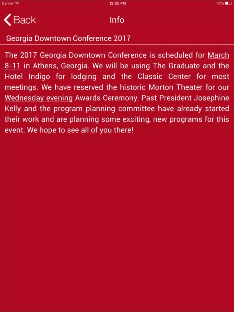 Georgia Downtown Conference iPad  Screenshots