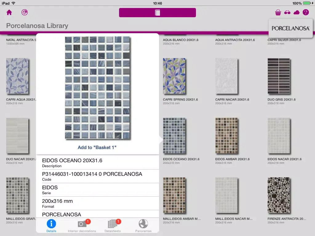 Porcelanosa-Library iPad  Screenshots