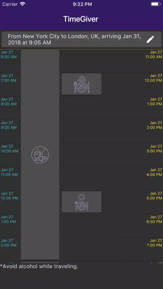 ภาพหน้าจอของ TimeGiver for Jet Lag