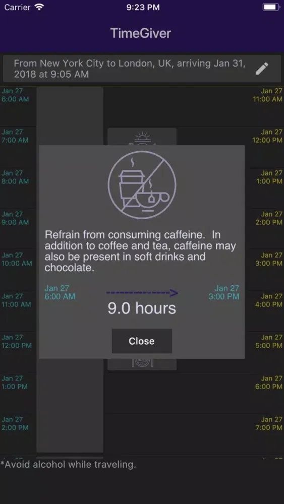 ภาพหน้าจอของ TimeGiver for Jet Lag
