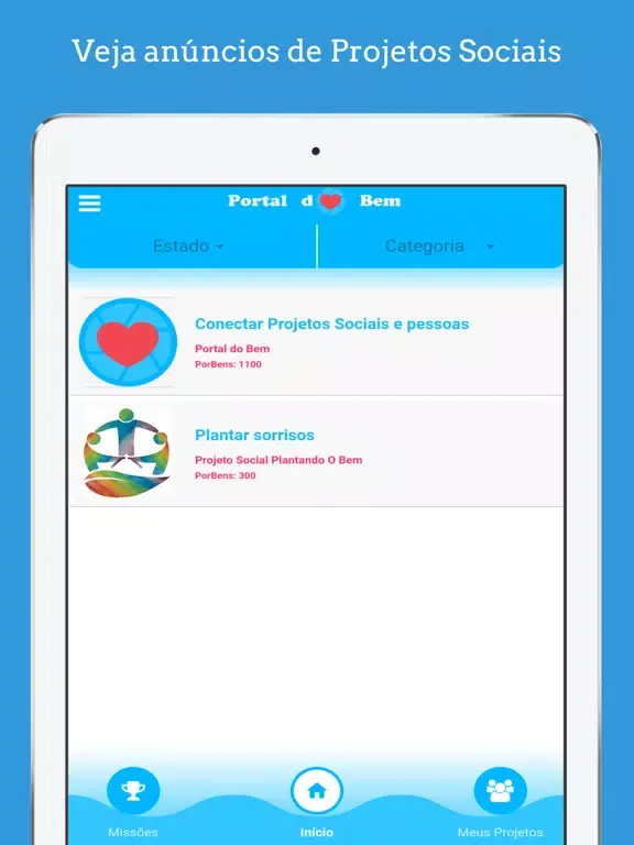 Tangkapan skrin Portal do Bem iPad 