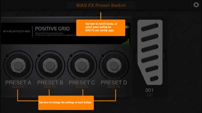 Captures d'écran de BT Bluetooth MIDI Pedal Editor