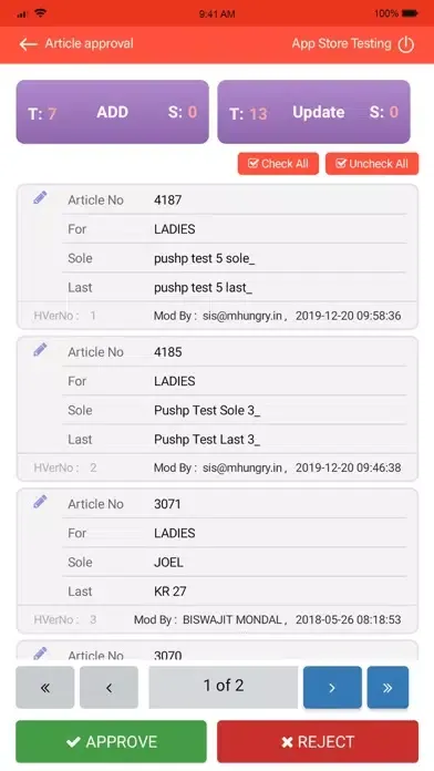 Capturas de tela do POSOrbis ERP Approval App