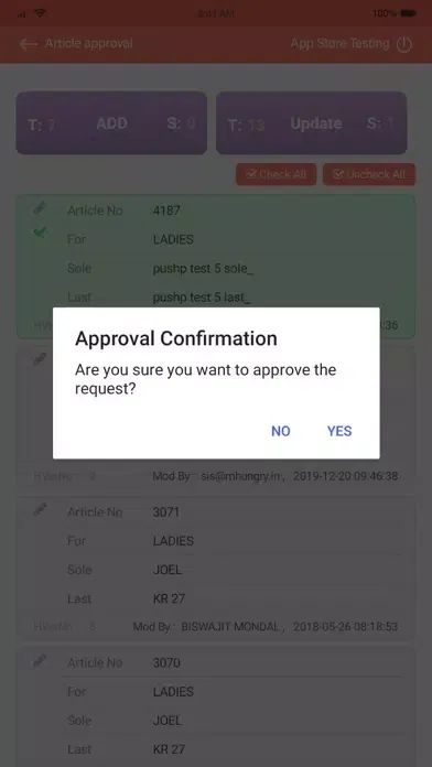 Capturas de tela do POSOrbis ERP Approval App