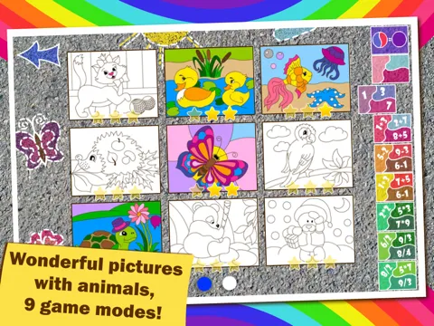 صور Colorful math «Animals» — Fun Coloring mathematics game for kids to training multiplication table, mental addition, subtraction and division skills! iPad 