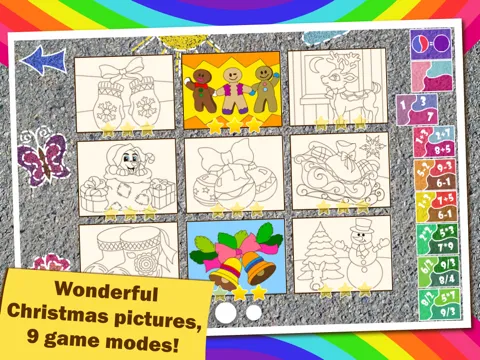 Tangkapan skrin Colorful math Free «Christmas and New Year» — Fun Coloring mathematics game for kids to training multiplication table, mental addition, subtraction and division skills! iPad 
