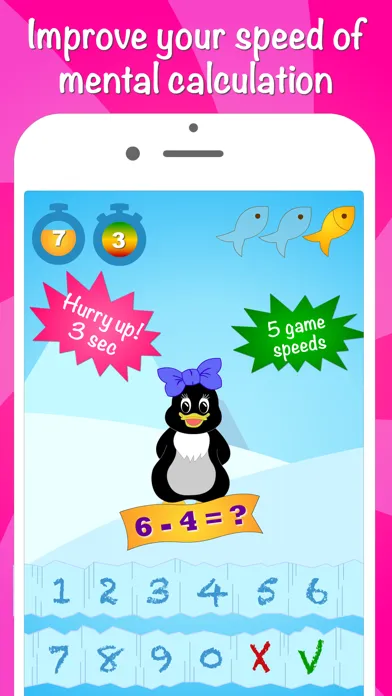 Captures d'écran de Icy Math Free Addition and Subtraction game for kids and adults good brain training and fun mental maths tricks