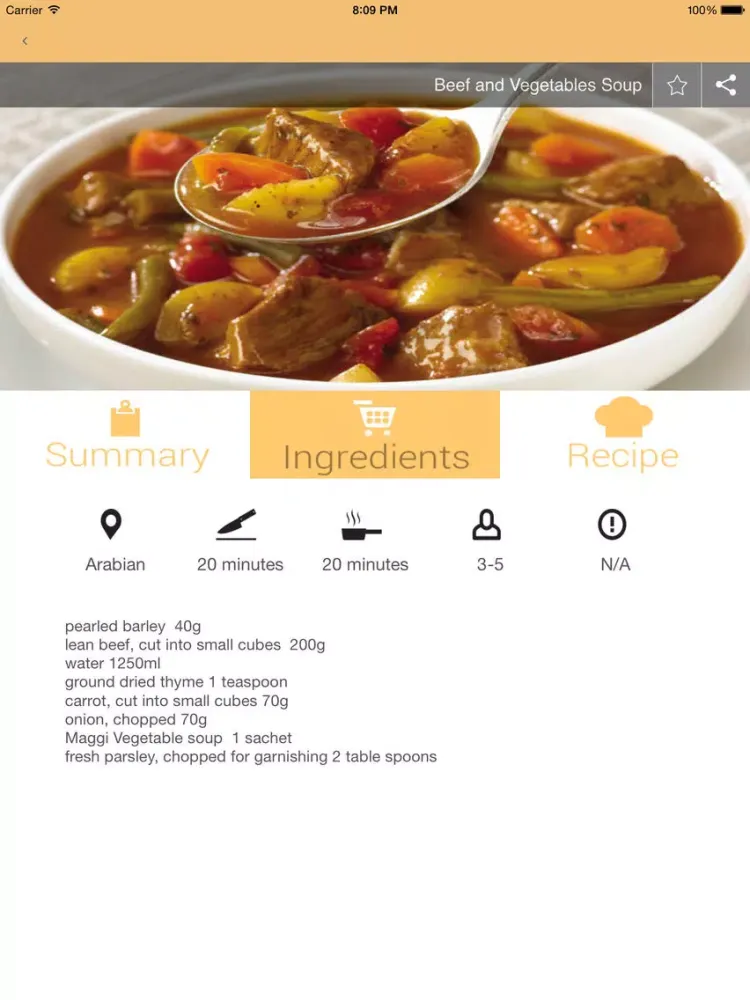Tangkapan layar Asian Recipe iPad 