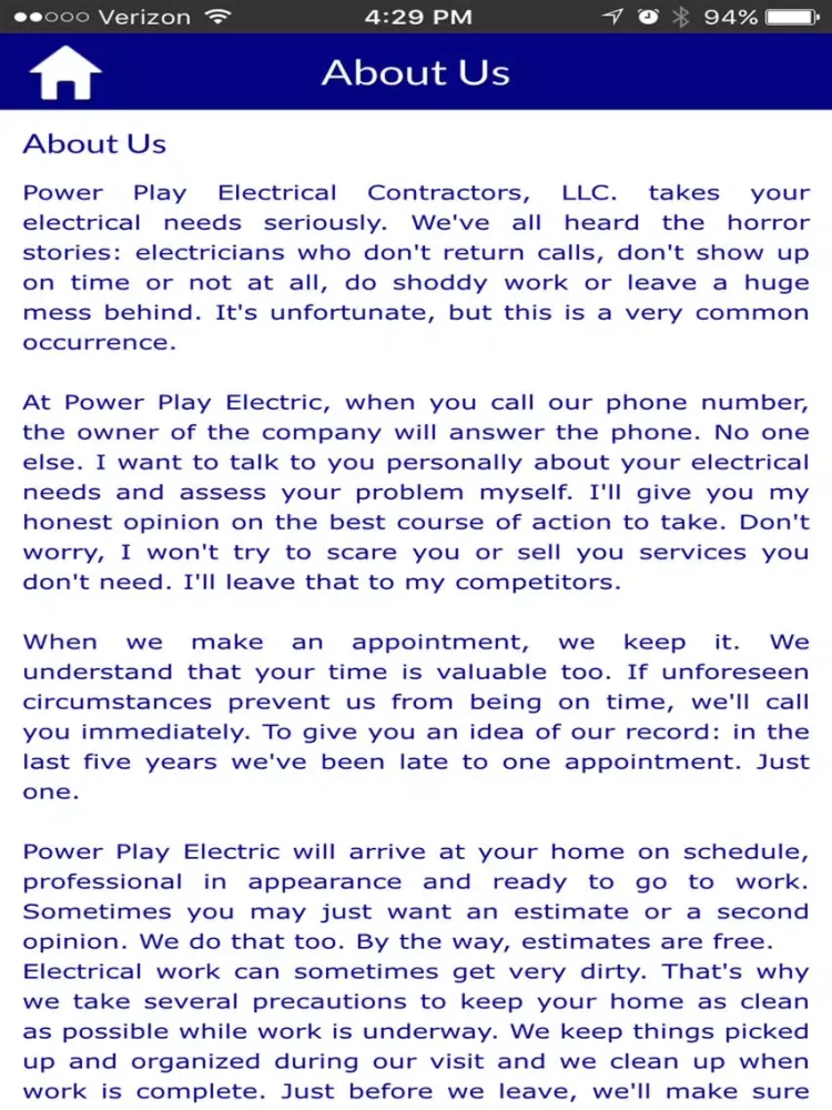 Ảnh chụp màn hình của Power Play Electrical Contractors iPad 