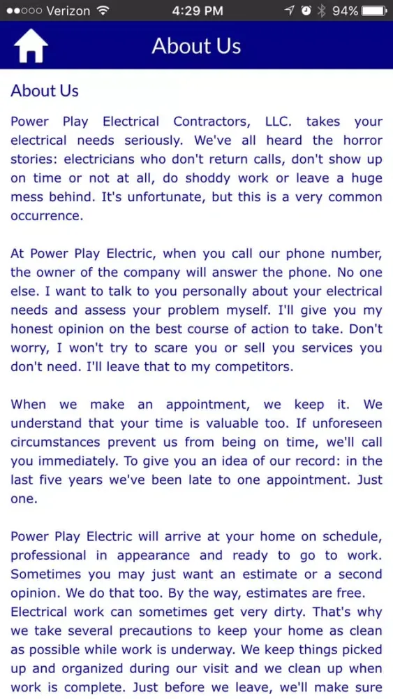 Ảnh chụp màn hình của Power Play Electrical Contractors