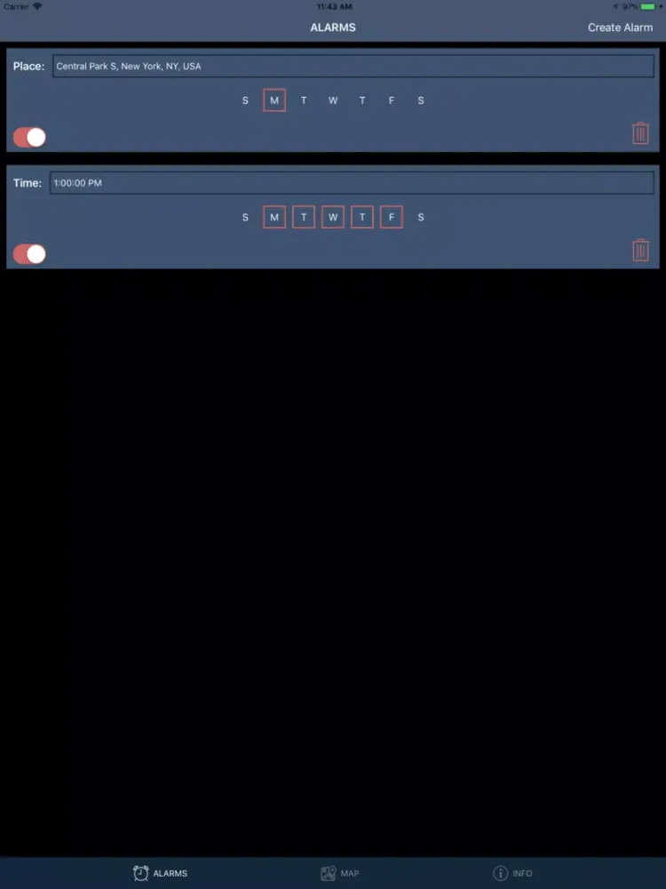 Tangkapan skrin Places Alarm iPad 