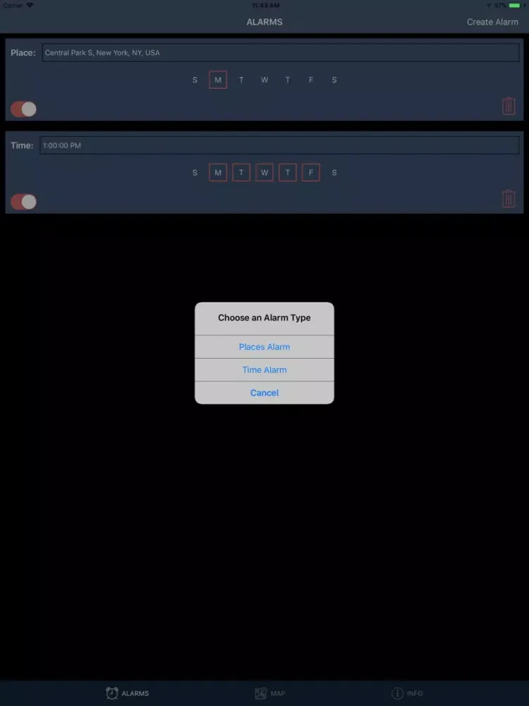 Tangkapan skrin Places Alarm iPad 