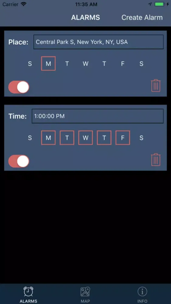 Tangkapan skrin Places Alarm