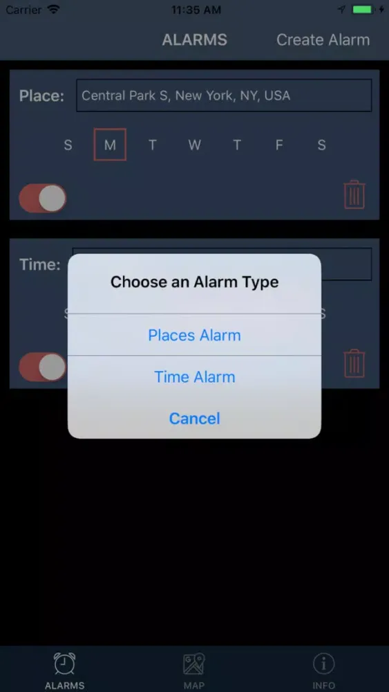 Tangkapan skrin Places Alarm