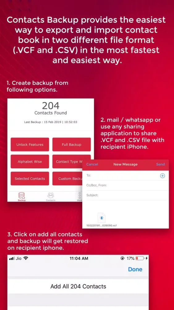 ภาพหน้าจอของ Contacts Backup - Transfer