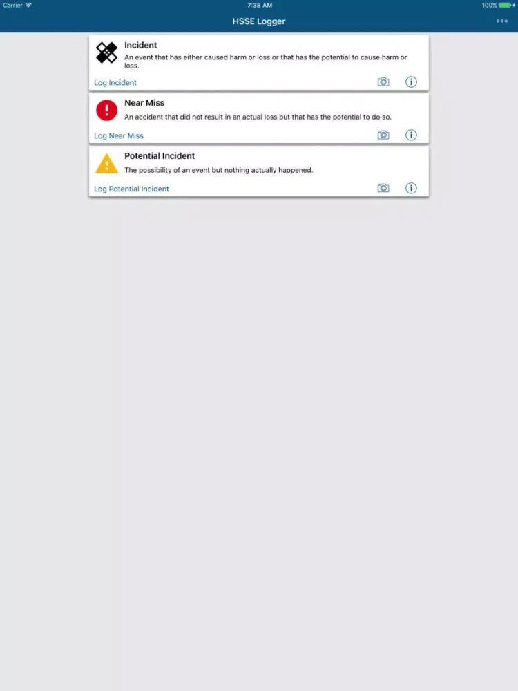 Tangkapan layar HSSE Logger iPad 