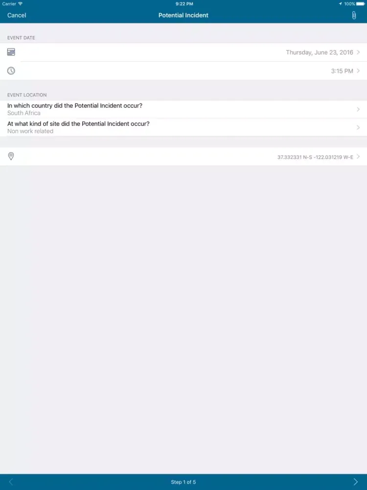 Tangkapan layar HSSE Logger iPad 