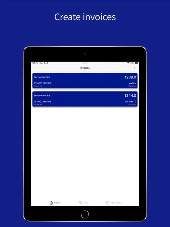 Zrzuty ekranu MS Excel, PDF Invoices & Bills iPad 