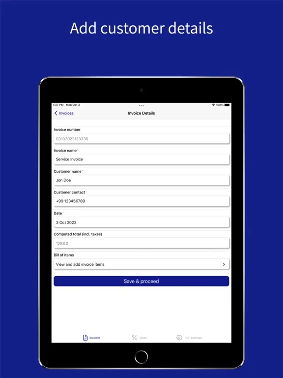 Zrzuty ekranu MS Excel, PDF Invoices & Bills iPad 