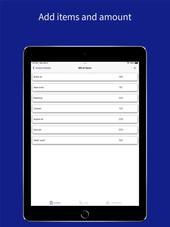 Zrzuty ekranu MS Excel, PDF Invoices & Bills iPad 
