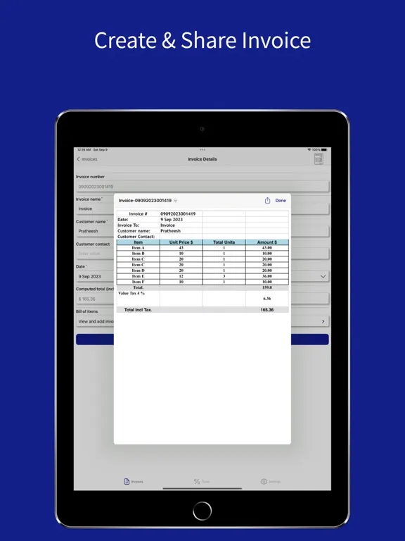 Zrzuty ekranu MS Excel, PDF Invoices & Bills iPad 