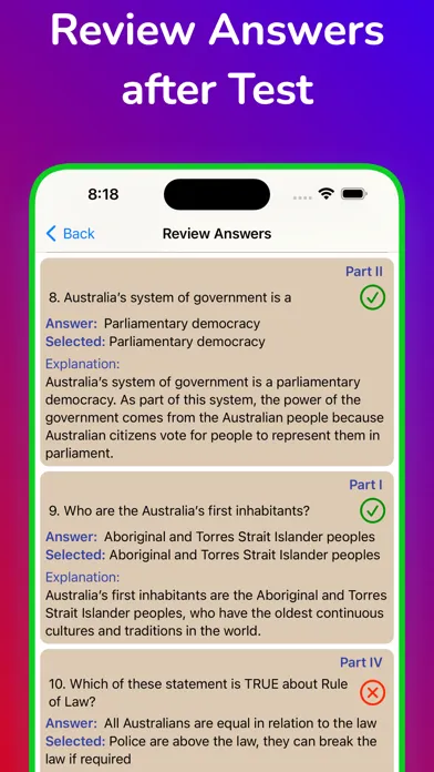 Australian Citizenship Test. Screenshots