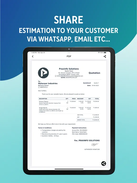 Estimate & Invoice - Maker iPad  Ekran Görüntüleri