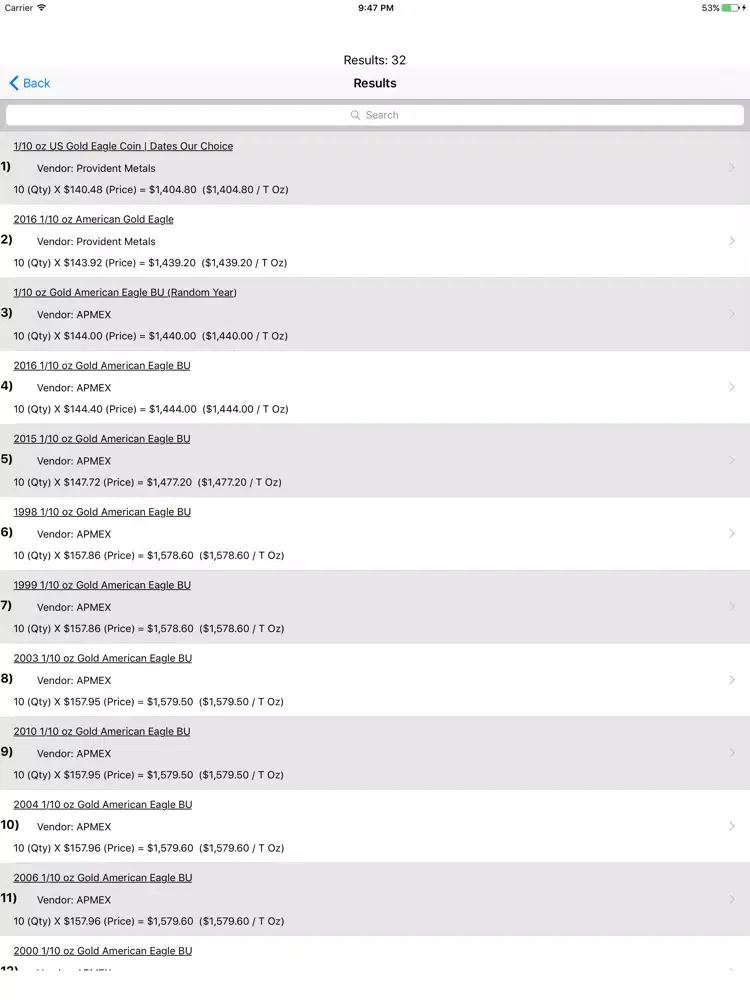 Capturas de pantalla de Precious Metals Price Shopper iPad 