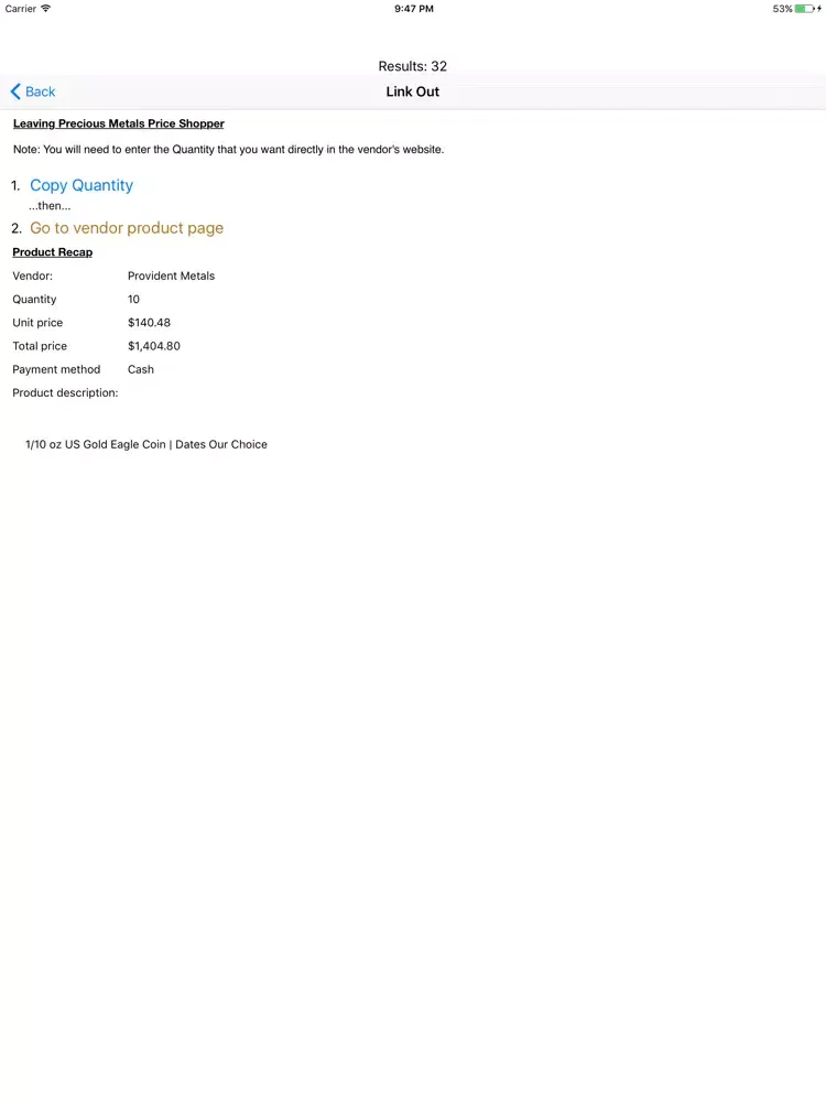 Capturas de pantalla de Precious Metals Price Shopper iPad 