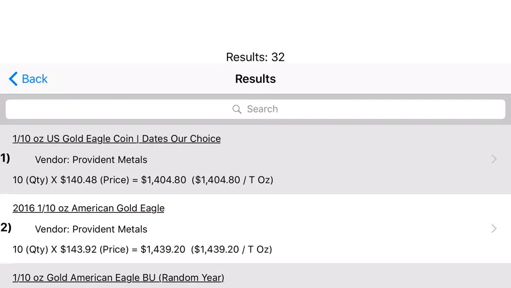 Capturas de pantalla de Precious Metals Price Shopper