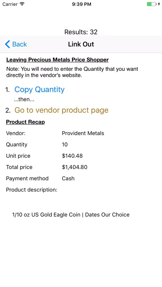 Capturas de pantalla de Precious Metals Price Shopper