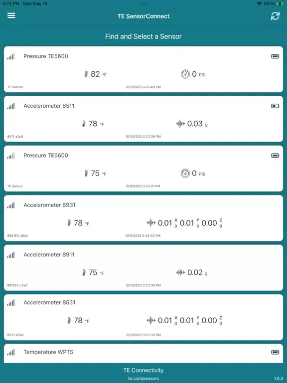 TE SensorConnect iPad  स्क्रीनशॉट