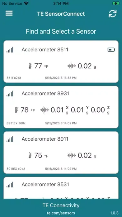 TE SensorConnect स्क्रीनशॉट
