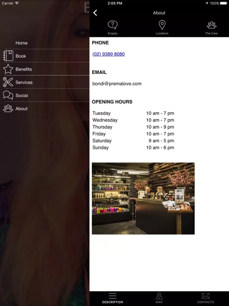 Tangkapan skrin Prema Hair Bondi iPad 