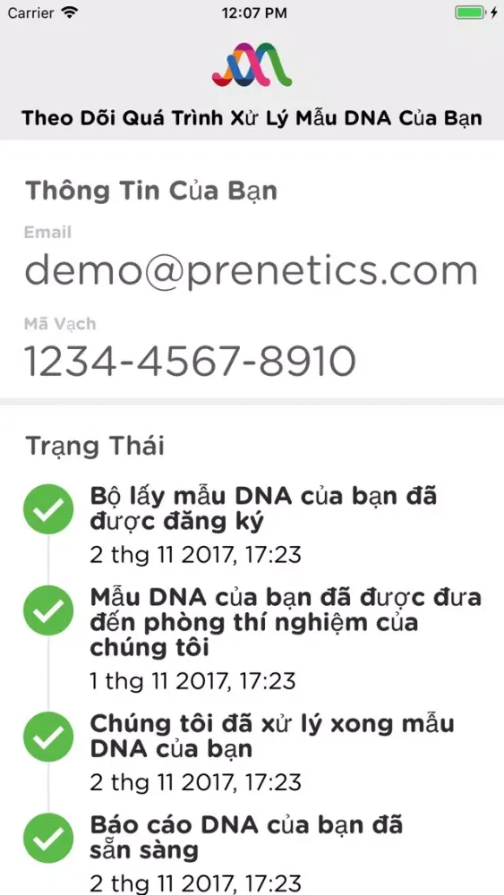 Capturas de pantalla de myDNA Vietnam