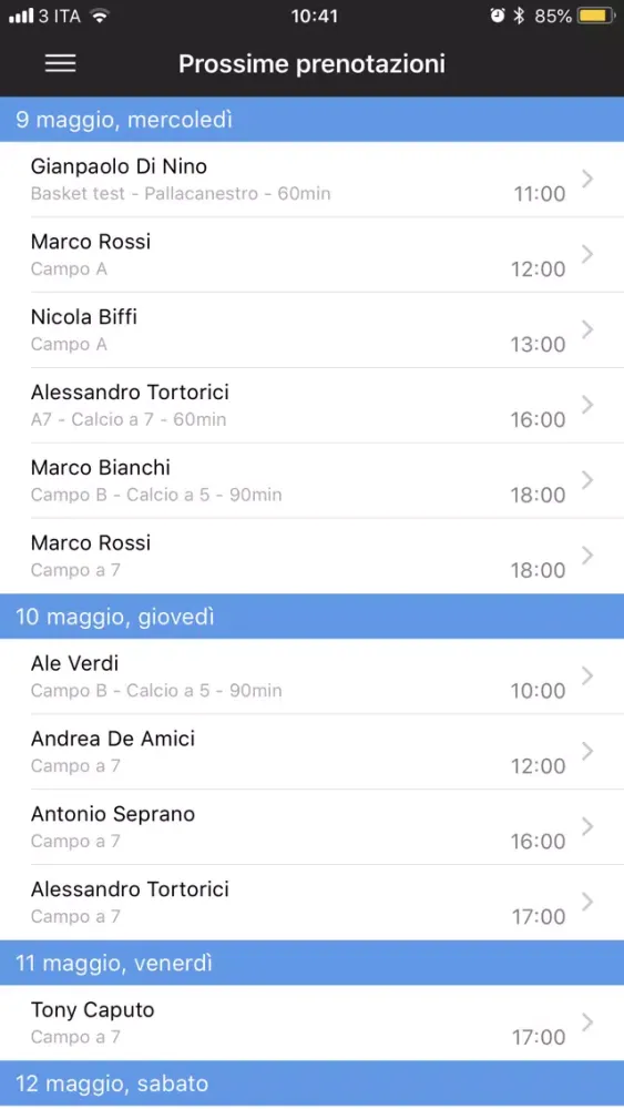 Gestione Campi Sportivi Screenshots