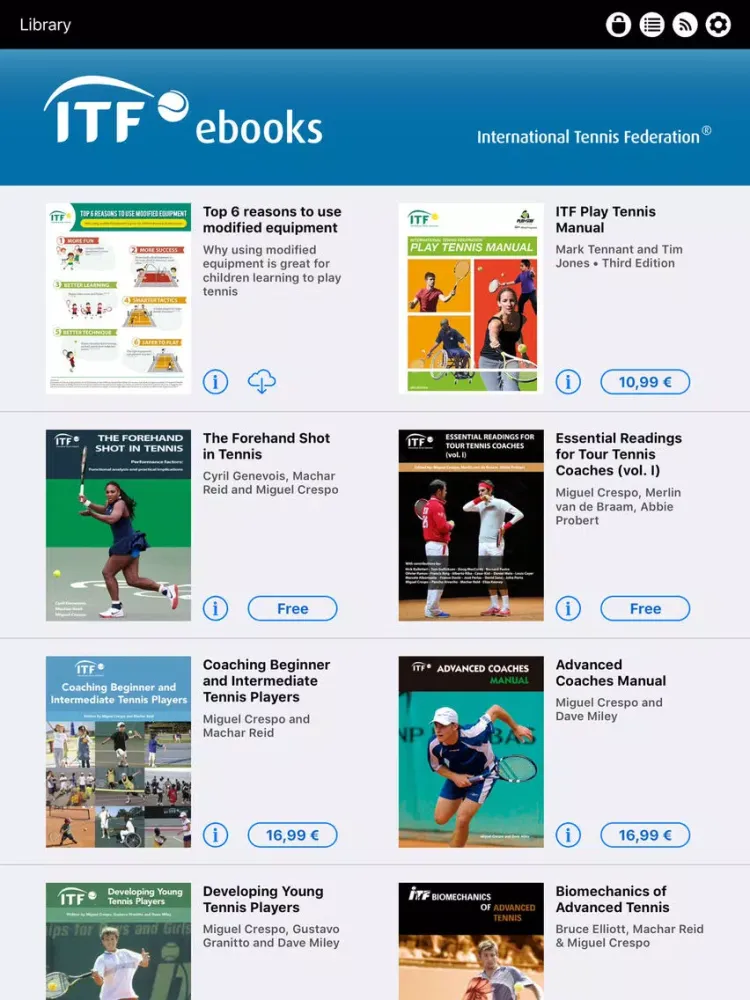 Captures d'écran de ITF ebooks. Publications iPad 
