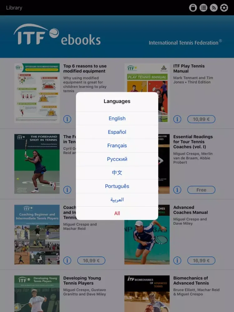 Captures d'écran de ITF ebooks. Publications iPad 