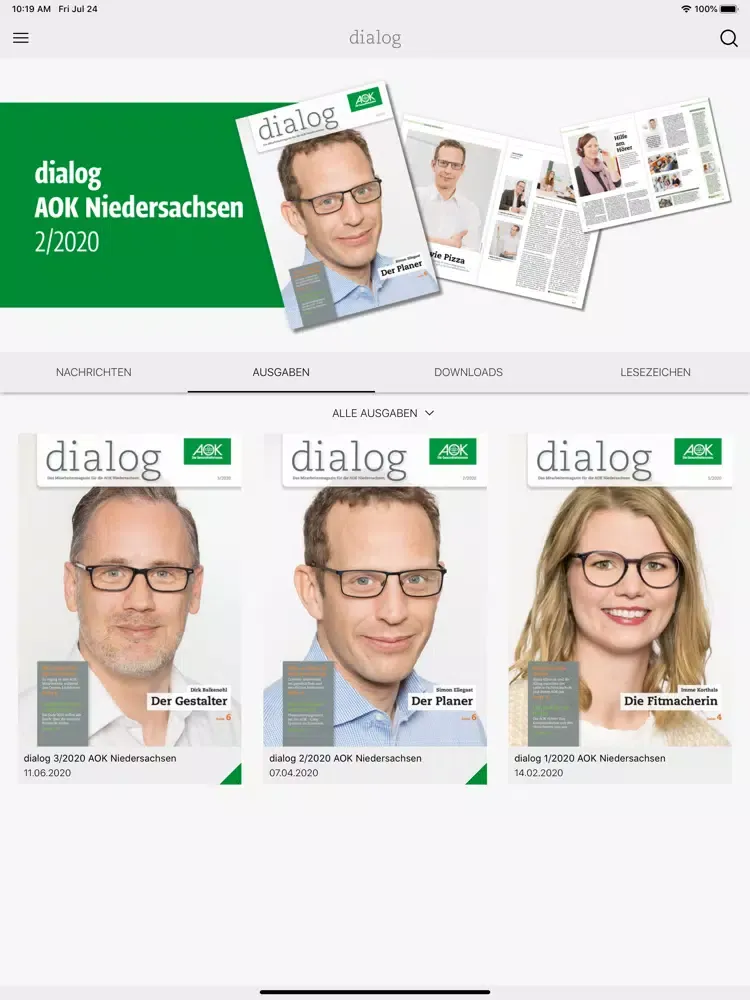 ภาพหน้าจอของ dialog AOK Niedersachsen iPad 