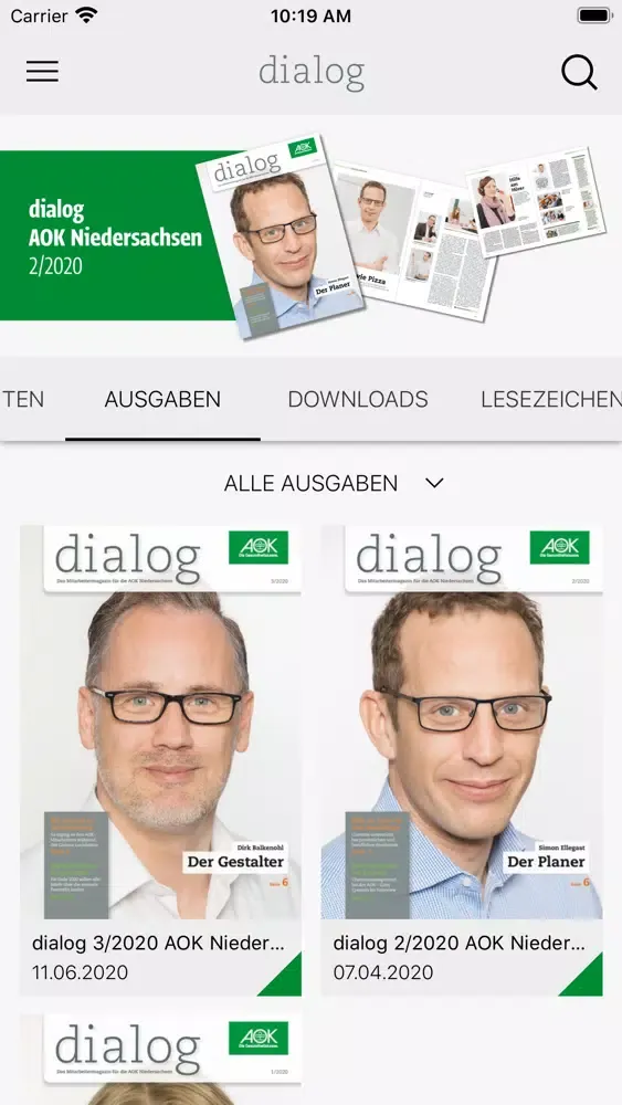 ภาพหน้าจอของ dialog AOK Niedersachsen