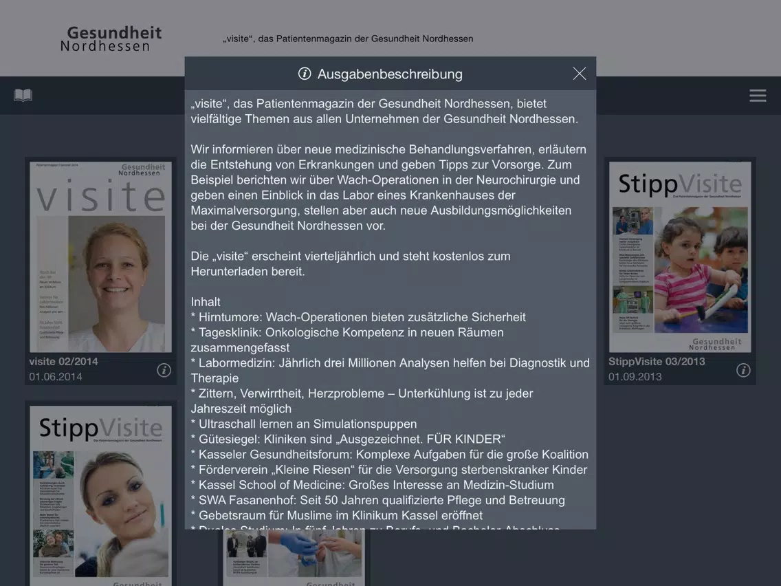 Tangkapan skrin visite - das Patientenmagazin der Gesundheit Nordhessen iPad 