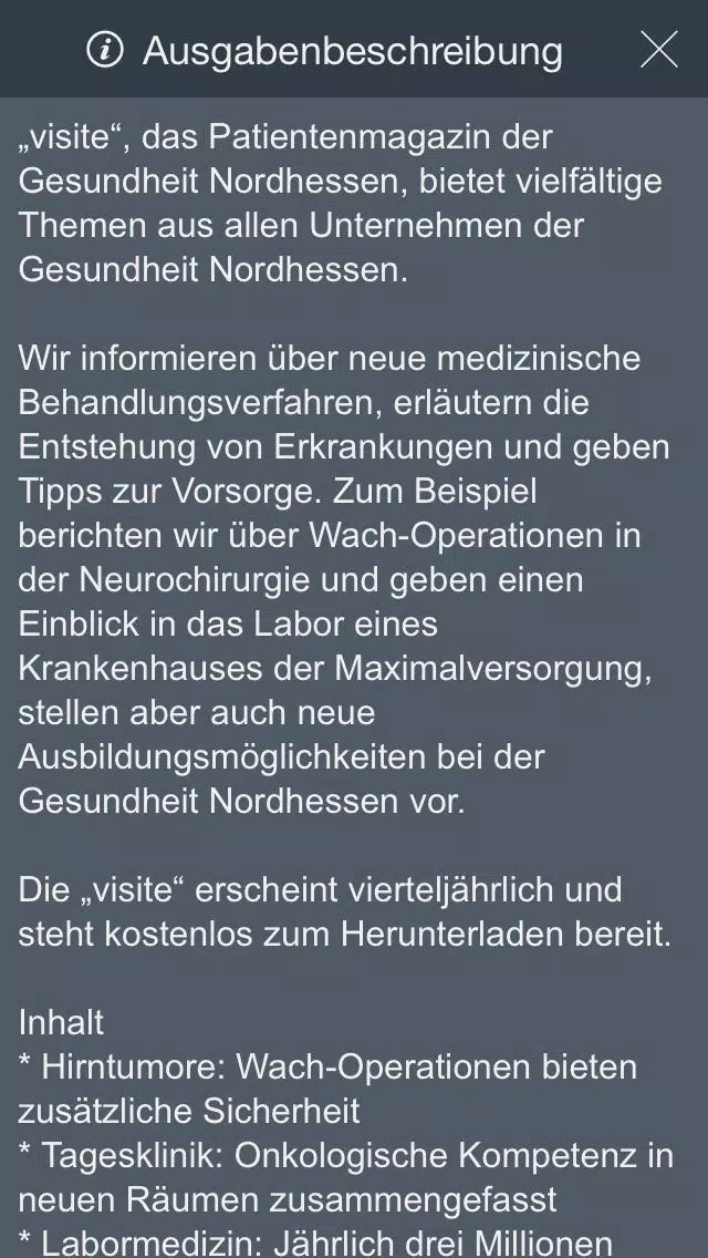 Tangkapan skrin visite - das Patientenmagazin der Gesundheit Nordhessen