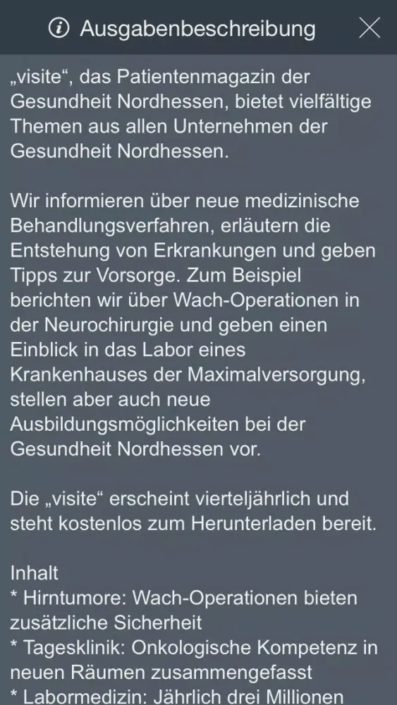 Screenshot di visite - das Patientenmagazin der Gesundheit Nordhessen
