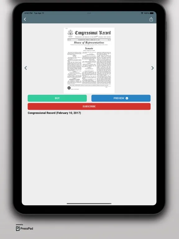 Zrzuty ekranu Congressional Record magazine iPad 