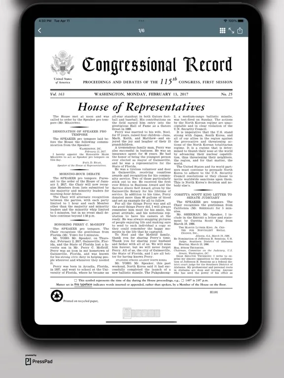 Zrzuty ekranu Congressional Record magazine iPad 